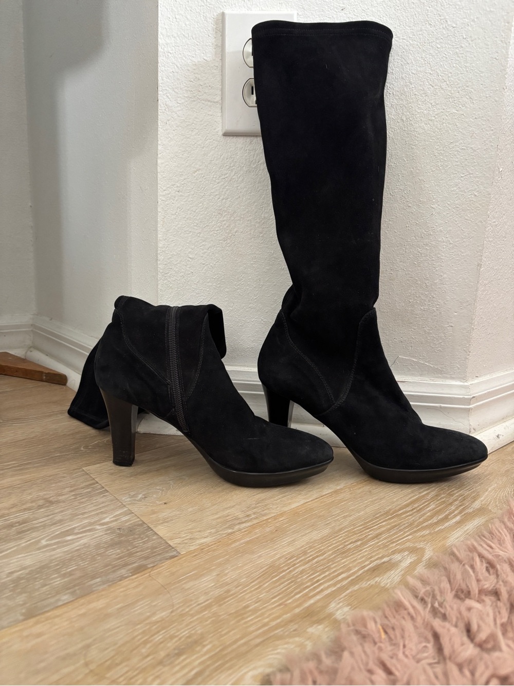 Aquatalia Black Suede Over-the-Knee Heel Boots